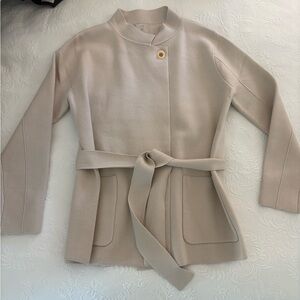 Sioni Cream Trench Coat with Belted Waist and Wide Lapels